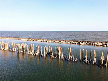 Scenic view of sea against clear sky