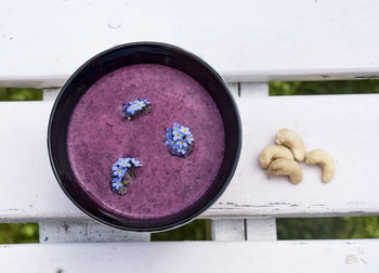 High angle view of pink food on table