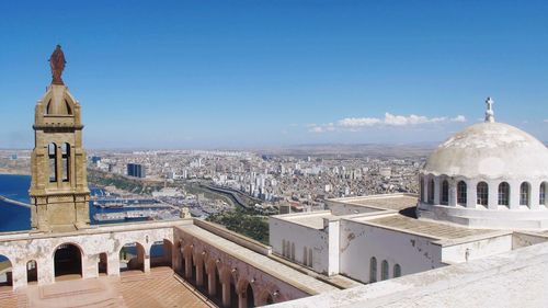 High angle view of buildings in city