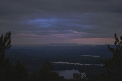 Scenic view of mountains against sky during sunset