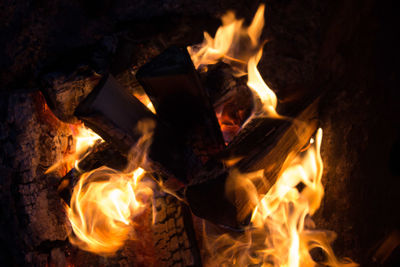 Close-up of bonfire at night