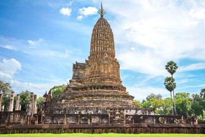 Low angle view of temple building against sky