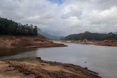 River flowing in mountains at morning from flat angle