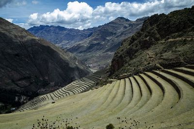 High angle view of mountains against sky