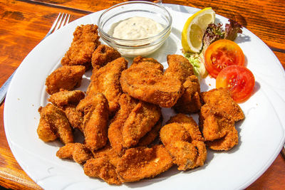 High angle view of food in plate on table