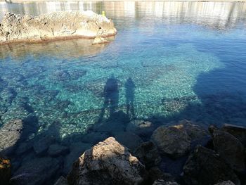 High angle view of rocks in sea