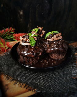 Close-up of chocolate cake on table