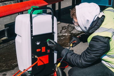 Man working in bus