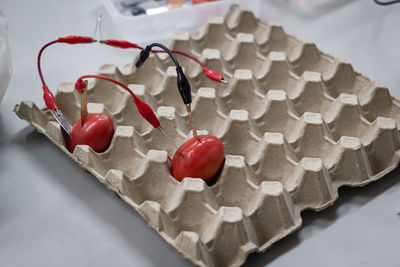 High angle view of ice cream on table