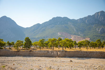 Scenic view of mountains against clear sky