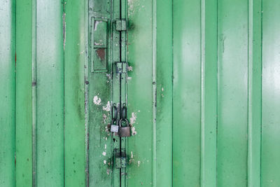 Close up view of green security door