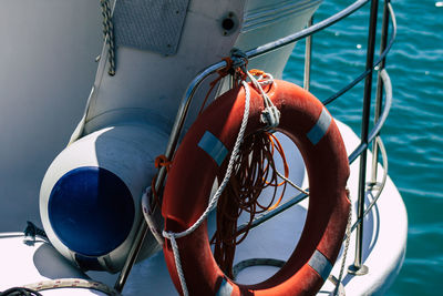 Close-up of sailboat in sea