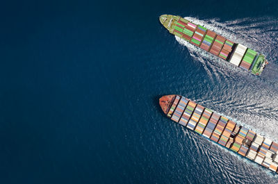 High angle view of boats in sea