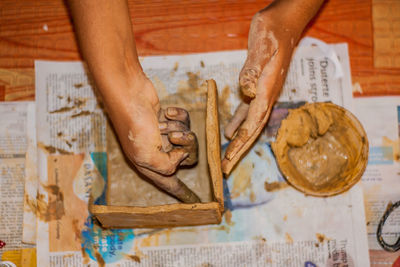 Close-up of hands working