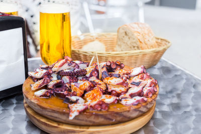 High angle view of bread in basket on table