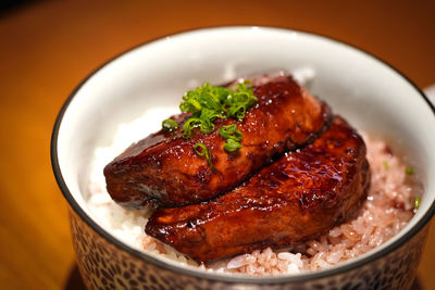 High angle view of food in plate