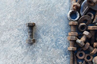 High angle view of nut and bolts