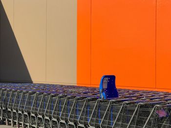 Shopping carts against wall