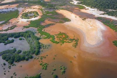 High angle view of river amidst land