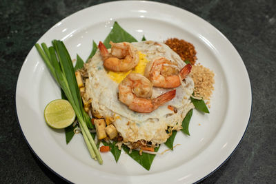 High angle view of meal served in plate