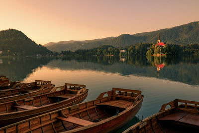 Scenic view of lake against sky during sunset