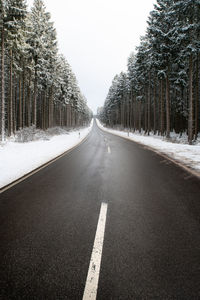 Road snow  forest, slippery frosty street winter, empty highway cold temperature, seasonal weather 