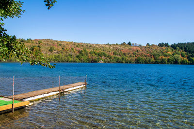 Scenic view of sea against clear blue sky