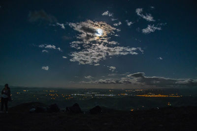 Aerial view of illuminated city against sky at night