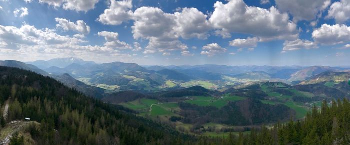 Panoramic view of landscape and mountains against sky