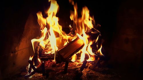 Burning firewood in fireplace