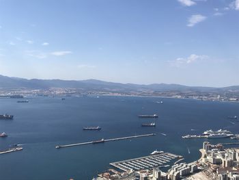 High angle view of harbor in city