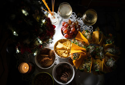 High angle view of fruits on table