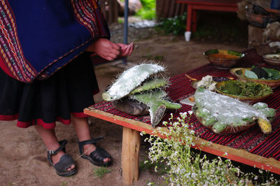 Low section of woman standing by food