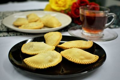 Close-up of food in plate on table