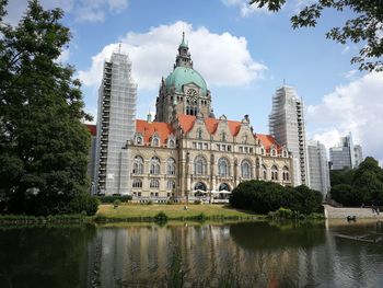 Reflection of buildings in lake