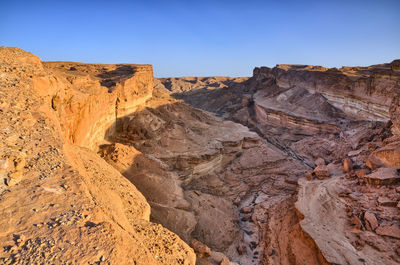 Rock formations on landscape against clear sky