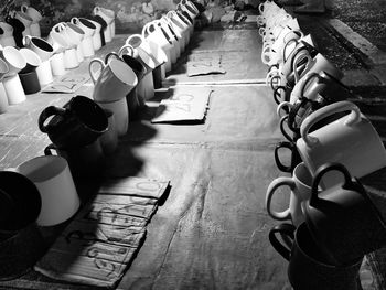 High angle view of wine on table