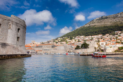 Dubrovnik city old port marina and fortifications