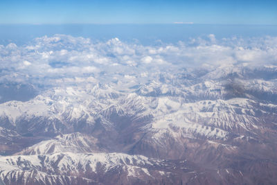 Aerial view of snowcapped mountains against sky