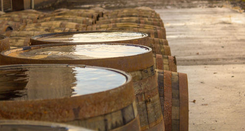Water on wooden barrels