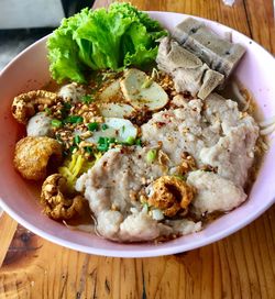 High angle view of food served in plate