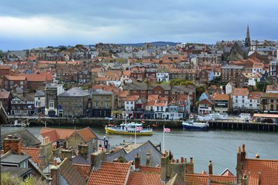 High angle view of townscape against sky