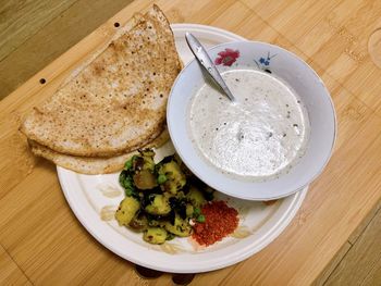 High angle view of food on table