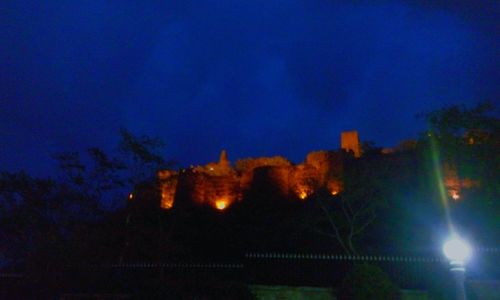 Low angle view of illuminated tree against sky at night