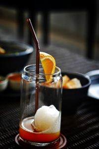 Close-up of drink in glass on table