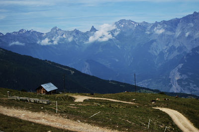 Scenic view of snowcapped mountains against sky