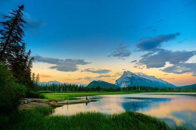 Scenic view of lake against sky during sunset