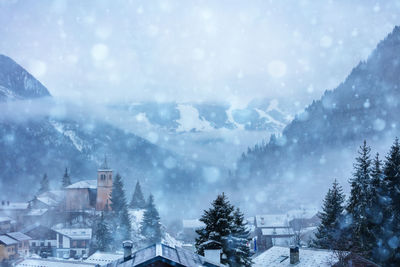 Scenic view of snowcapped mountains against sky