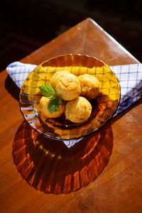 High angle view of dessert in plate on table