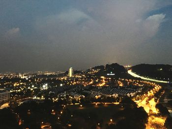 Aerial view of city at night